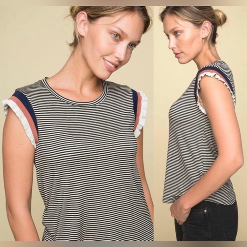 Dolan Left Coast Camrose Striped Flutter Top Anthropologie Small Sporty
